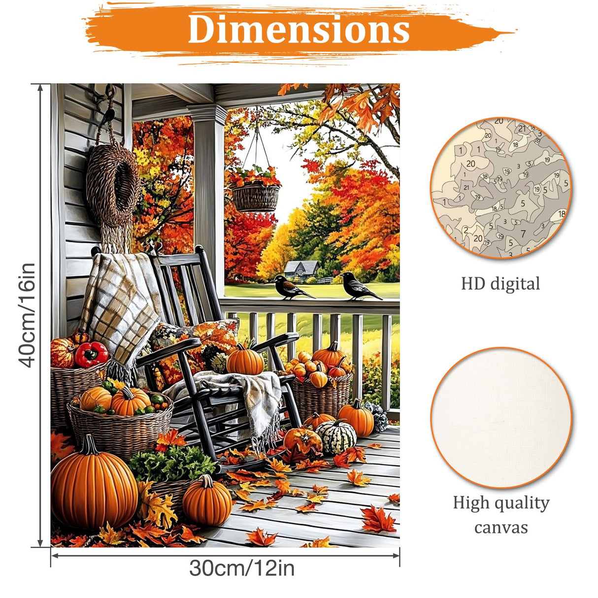 MAXBYE Paint by Numbers, Autumn Porch Adults' Paint by Number Kits, DIY Acrylic Paint Kit for Adults Beginners Unframed, Pumpkins Easy Oil Paint by Numbers Canva for Home Wall Decor 12x16inch MAXBYE