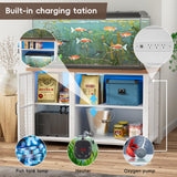 HAIOOU 55-75 Gallon Aquarium Stand with LED Light & Power Outlets, Cross Design Fish Tank Stand Heavy Duty Metal Frame Aquarium Table with Cabinet Storage, Fit for Turtle Tank, 880LBS Loads - White HAIOOU