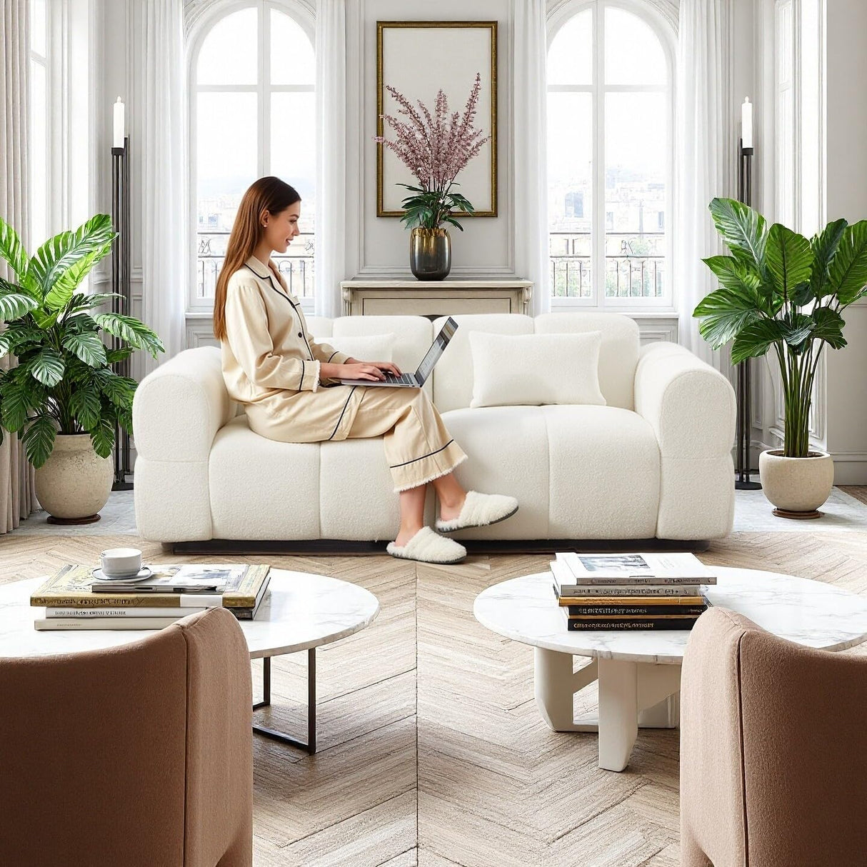 PINSOLID 80" Modern Sofa Couch, Comfy Deep Seat Lambswool Cloud Sofa, Upholstered 3-Seater Boucle Couch, Oversized Loveseat for Living Room, Bedroom, Office, Apartment(Black) PINSOLID