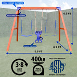 Sportspower™ Madison Wooden Swing Set: 2 Height Adjustable Swings and 2 Person Roman Glider Swing, Backyard Outdoor Playset for Kids Sportspower