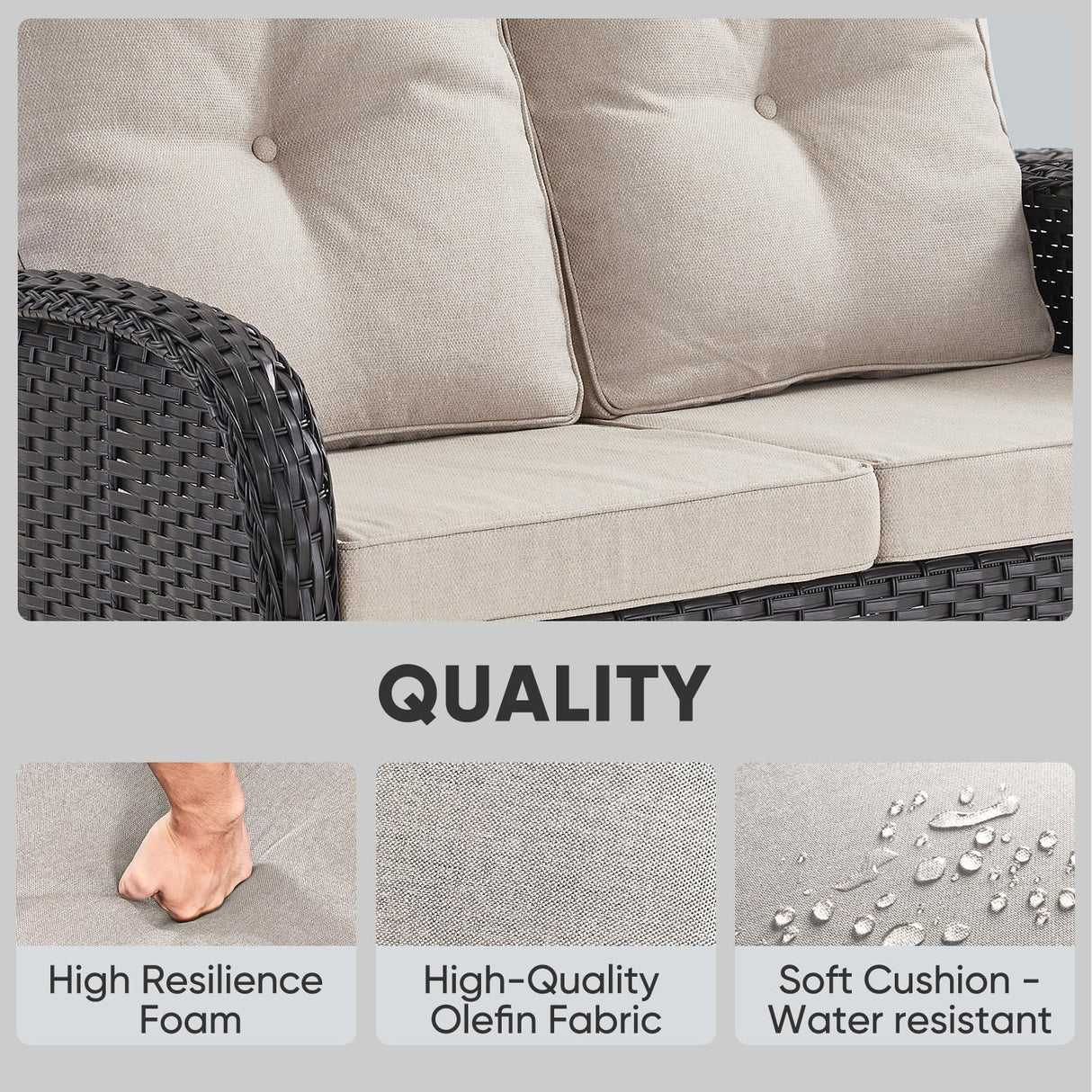 Belord Outdoor Glider Bench Patio Loveseat - 500 Lbs Weight Capacity 2 Seater Wicker Sofa, Small Porch Glider Furniture All Weather Rattan Couch with Removble Cushion for Balcony Deck Backyard, Black Belord