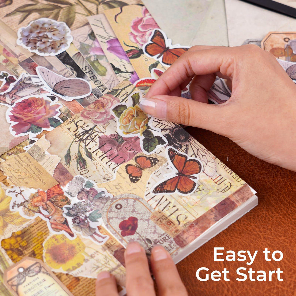 Funto Scrapbooking Kit (202 PCS), Vintage Collection-Rose Angel, Perfect for Bullet Scrapbooking Materials, Planner DIY Arts Craft Collage Funto