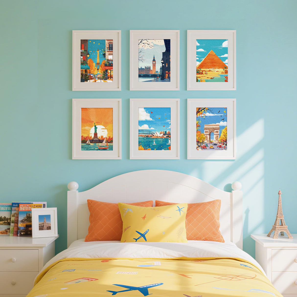 lamplig Paint by Numbers Kit for Kids 4-6,6-8 Famous Scenery Paint by Numbers for 6 Pack 10x14 Inch Painting by Numbers for Kids Ages 8-12 DIY Oil Paint On Canvas Without Frame lamplig