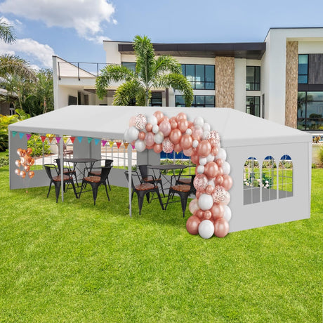 OLLIDOT 10' x 30' White Gazebo Canopy Tent Featuring 5 Removable Sidewalls, White Patio Gazebo Tents, Shelter Tent Perfect for Birthdays, Events, Parties, Weddings, Gatherings and Patio OLLIDOT
