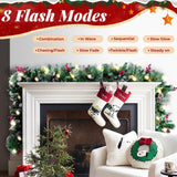 BlessedSeason Christmas Garland with Lights, 9FT Artificial Lighted Garland Indoor for Stairs, Fireplace, 50 Lights Green Garland, Pine Cones & Red Berries & Pine Needle BlessedSeason
