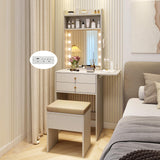 CHARMAID Small Vanity Desk with Mirror and Lights, Makeup Vanity Table with Charging Station, Drawers, Shelves, Foldable Side Table, Compact White Dressing Table with Storage Chair for Small Space CHARMAID
