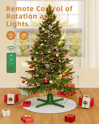 Rotating Christmas Tree Stand for Artificial Trees, 360-Degree Adjustable Tree Stand Base for Up to 9FT & 120lb Pre-lit Tree with Remote Control, 4 Built-in Electrical Outlets Revolving Tree Holder