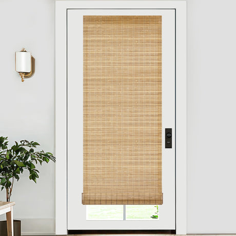 LazBlinds No Tools No Drill Bamboo Roller Shades, Cordless Bamboo Blinds, Light Filtering Roll Up Blinds for Windows, French Door, 26'' W x 70'' H, Brown206 LazBlinds