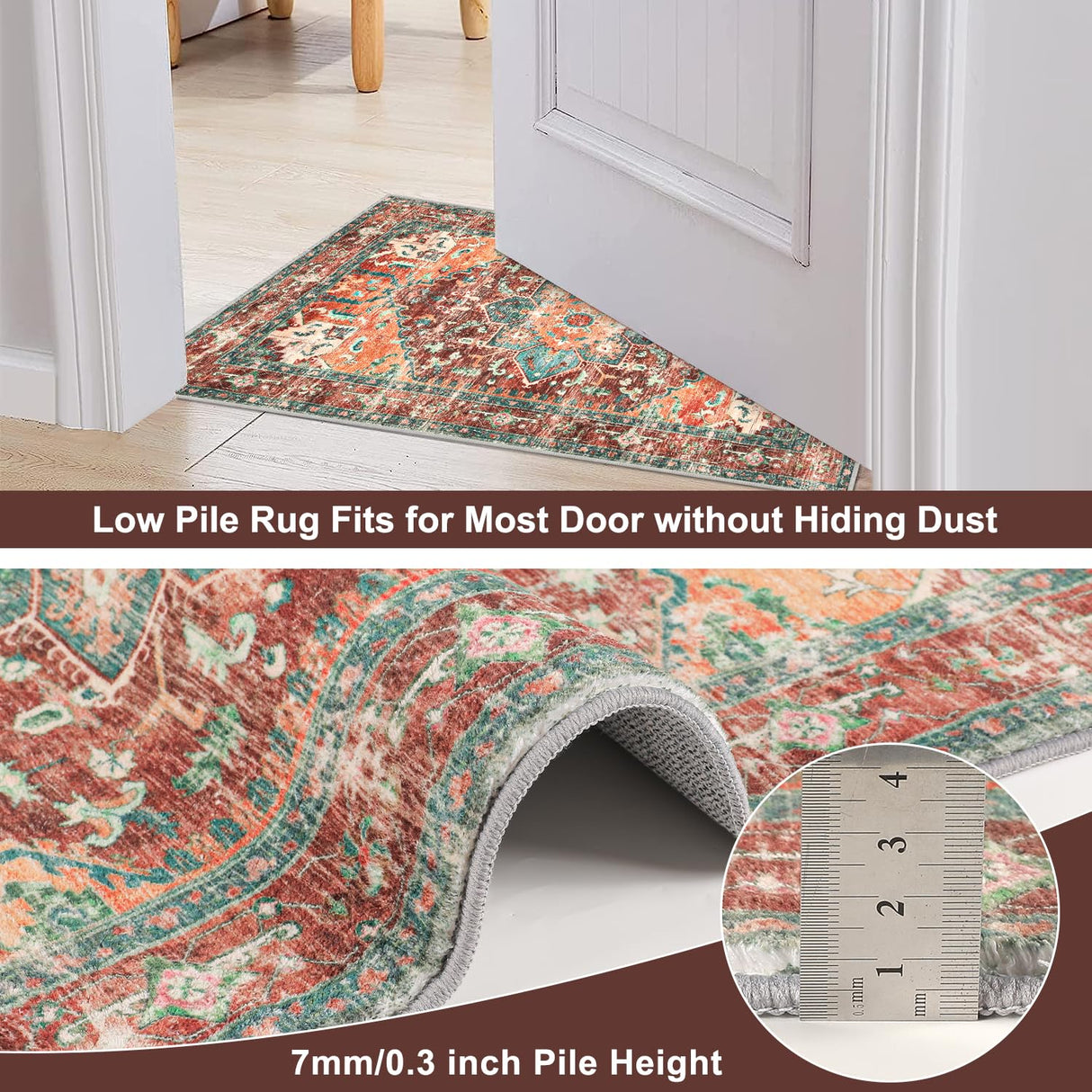 Yamaziot Washable Runner Rug, 2x8 Non-Slip Boho Vintage Hallway Rug Runner with Rubber Backing, Stain Resistant & Low Pile Faux Wool Distressed Carpet Runner for Bedroom, Kitchen, Laundry, Entrance Yamaziot