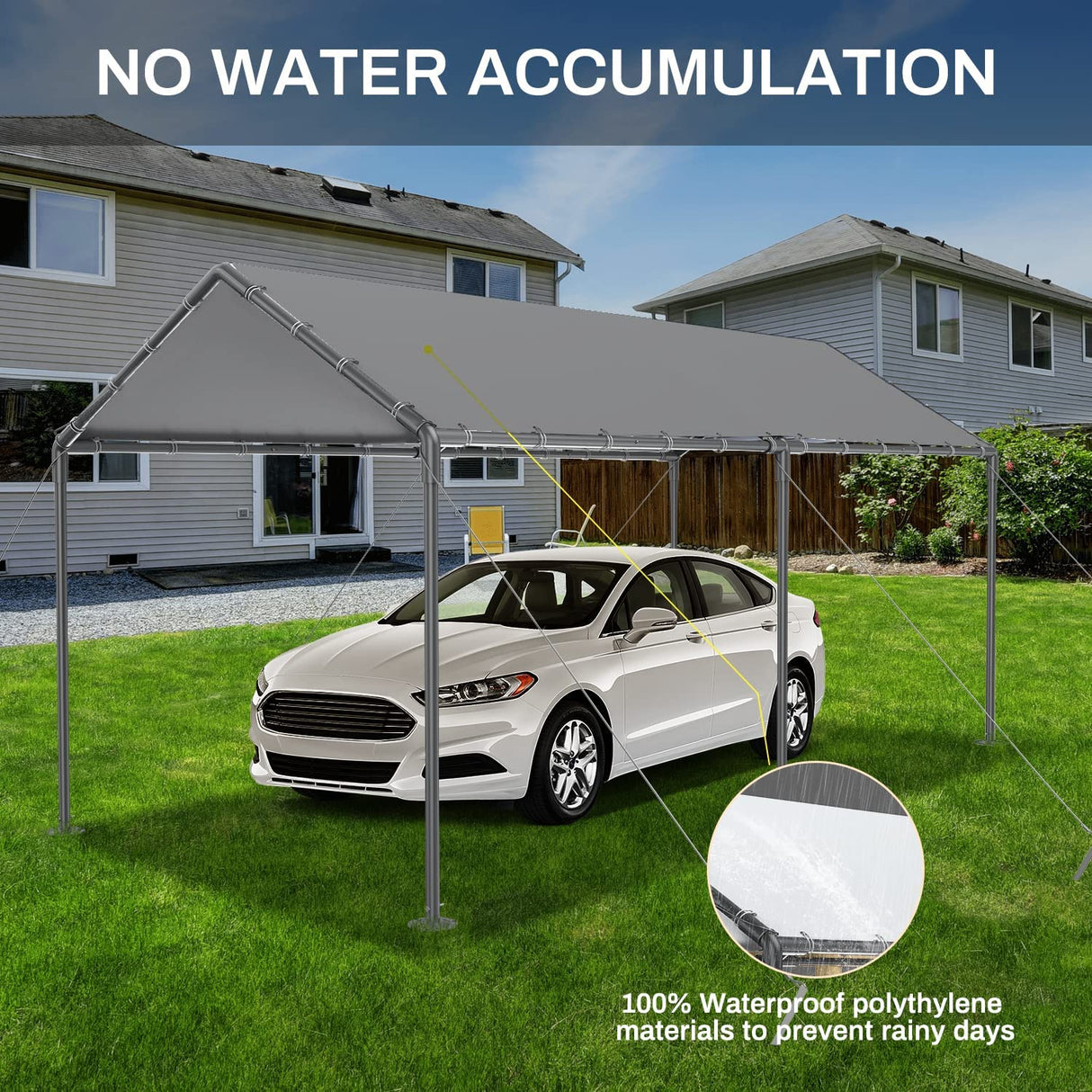 Carport 10x20ft Heavy Duty Car Tent, Portable Garage, Car Shelter, All-Season Tarp Tent for Car, Party，Grey Grezone