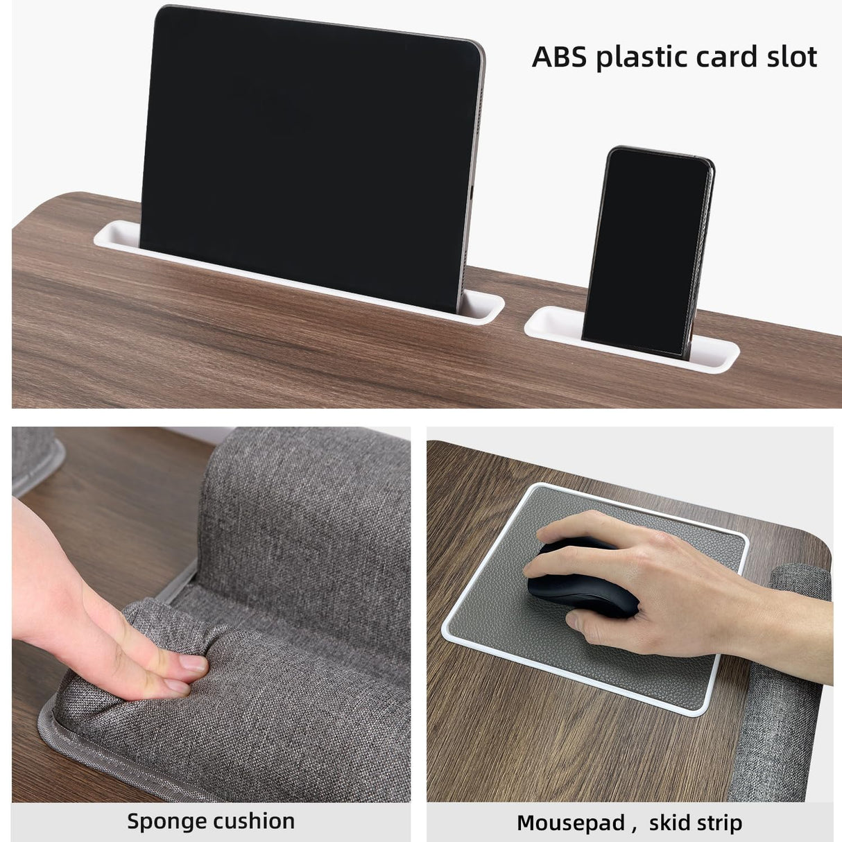 OMUMUO Laptop Desk 2 in 1 Lap Desk with Cushion 17 inch Laptop Folding Table with Mouse pad Card Slot for iPad Mobile Phone,Lap Desk for Bed Couch Tray for Working Wooden Table OMUMUO