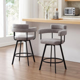 JIRAIN 26’’ Swivel Counter Height Bar Stools, Modern Counter Stools with Round Back, Linen Upholstered Barstools with Round Footrest for Kitchen Island, Home Pub, Set of 2, Grey JIRAIN