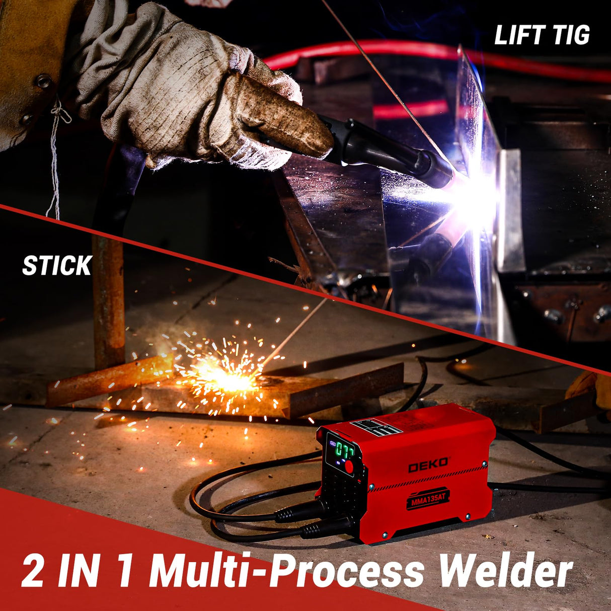 Mini Stick/Lift TIG Welder：DEKOPRO 135Amp 110V MMA Portable ARC Welding Machine Kit with Lift TIG Torch, IGBT Digital Display LCD, Hot Start, Arc Force, Anti-Stick DEKOPRO