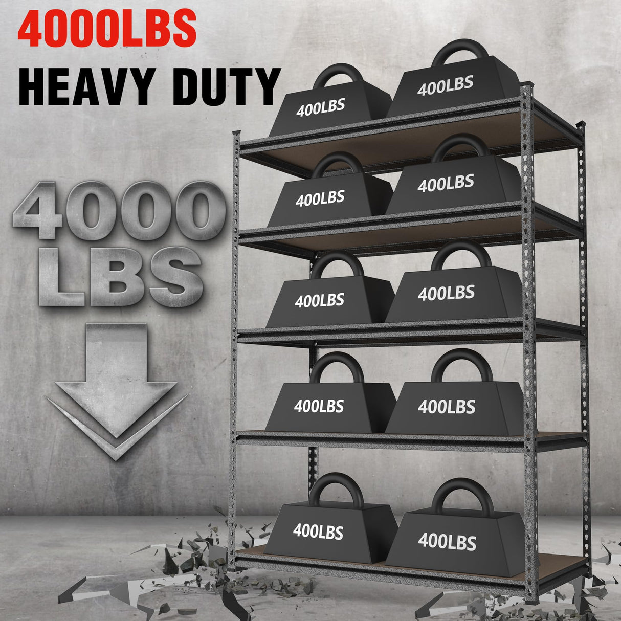 WORKPRO 5-Tier Metal Storage Shelving Unit, 36”W x 18”D x 72”H, Adjustable Storage Rack Heavy Duty Shelf with Particle Board, 4000 lbs Load Capacity (Total) for Garage Warehouse, Black/Silver WORKPRO