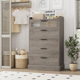 HOSTACK Modern 5 Drawer Dresser, Tall Dresser Chest of Drawers with Metal Handles, Wood Dressers Storage Cabinet with Anti-Drop Fence & Fluted Glass for Living Room, Entryway, Ash Gray HOSTACK