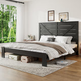 PAUKIN King Size Wooden Bed Frame with Headboard, Rustic Farmhouse Platform Bedframe with Metal Slat Support, Under Bed Storage Space, Easy Assembly, Noisy Free (Black, King) PAUKIN