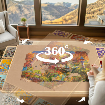 Becko US 2-in-1 Tilting & Rotating Puzzle Board 2000 Pieces, Wooden Jigsaw Puzzle Table with 6 Colorful Drawers & Cover Mat, Adjustable Tables with Storage for Adults, with Premium Flannel Ta - WoodArtSupply