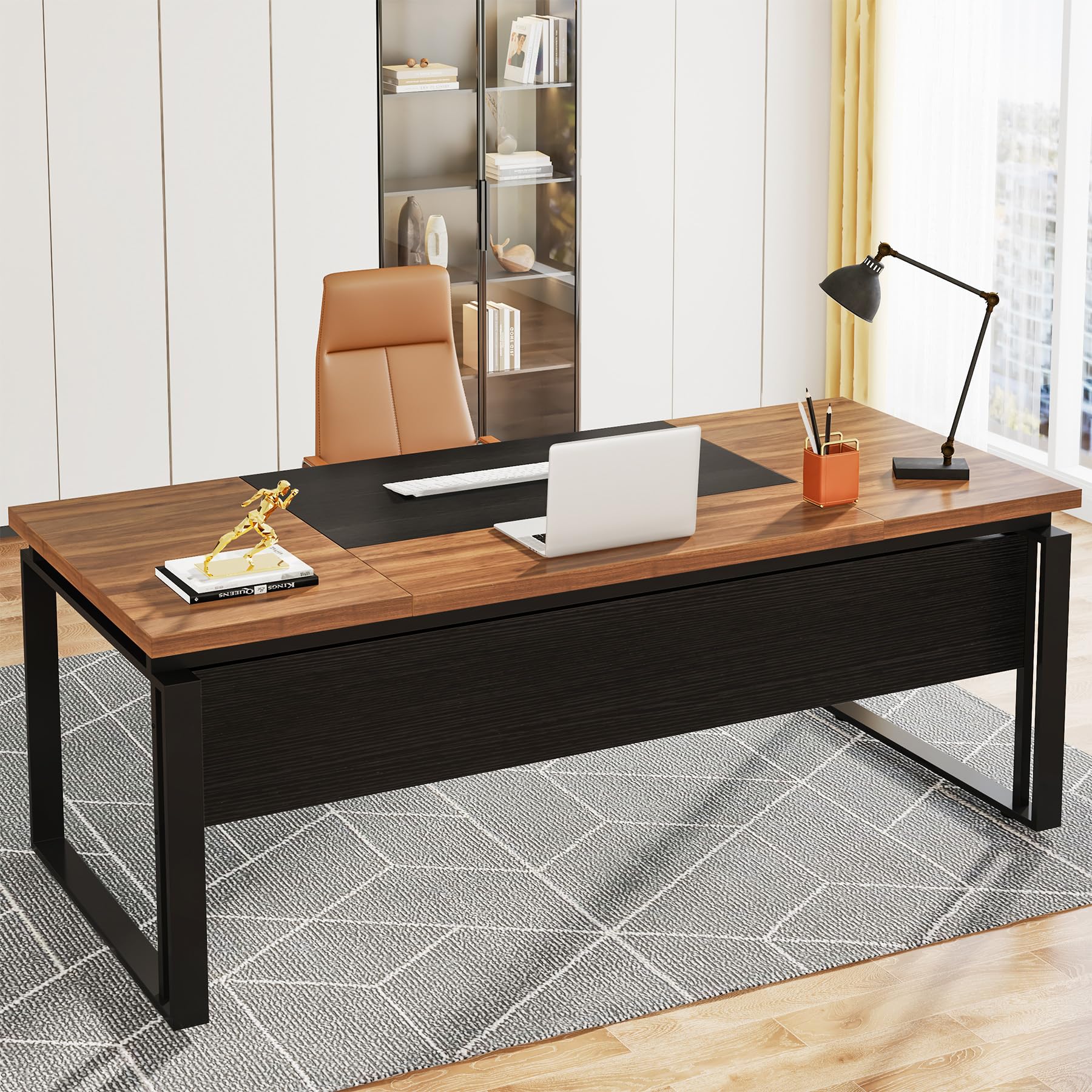 Tribesigns 63" Modern Conference Table with Splicing Board, 5FT Meeting Tables for Home Office, Business Training Seminar Table with Stylish Metal Legs (Only Table) (Walnut & Black) - WoodArtSupply