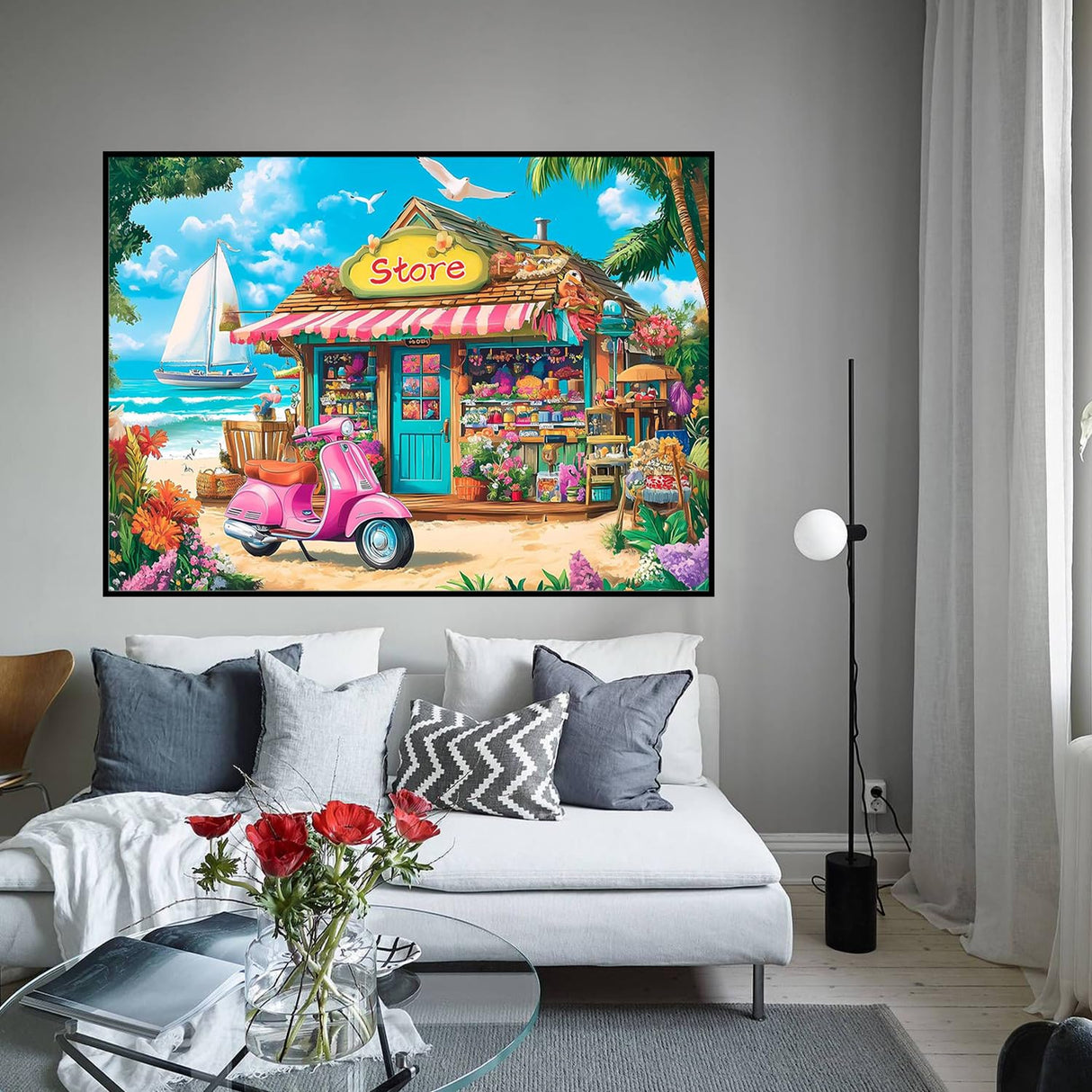 CHWGLFGG 5D Diamond Art Kits for Adults Beginners, Beach Flower Store Diamond Painting Kits, DIY Full Round Drill Paint by Diamonds Dot Gem Art for Adults, Home Wall Decor 12x16 Inch CHWGLFGG