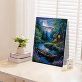 ATDMS Landscape Paint by Numbers Kit for Adult with Easel DIY Cabin Paint by Number with Frame Lake House Digital Oil Painting Kits for Wall Hanging Home Room Decor 7.87x11.81 Inch ATDMS