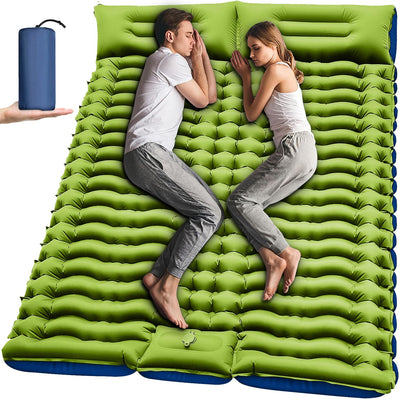 Yuzonc Double Sleeping Pad - Self Inflating 4" Extra-Thick for 2 Person with Pillow Built-in Foot Pump Inflatable Sleeping Mat for Backpacking, Hiking, Traveling, Tent, Portable Camping Mat