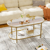 Wolawu Coffee Table Gold Oval Glass Table for Living Room,2 Tiers Oval Center Table with Sturdy Metal Frame, Modern Tempered Glass Tables for Bedroom Living Room Home Office Wolawu