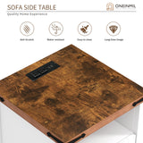 oneinmil Nightstand with Charging Station, Farmhouse End Table with Barn Door, Sofa Side Table with Storage Space 2-Piece Set, Suitable for Livingroom and Bedroom,White oneinmil