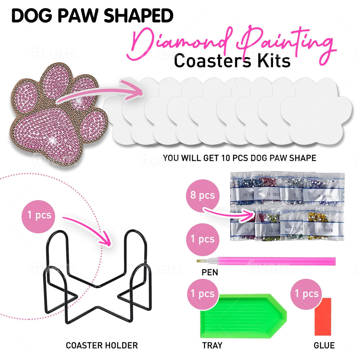 10 pcs Diamond Painting Coasters | Diamond Art Coasters | Dog Paw Diamond Art Painting | Perfect Art Craft Gift for Dog Lover, Dad, Mom, Grandparents, Brother, Sister. LGANHAPY