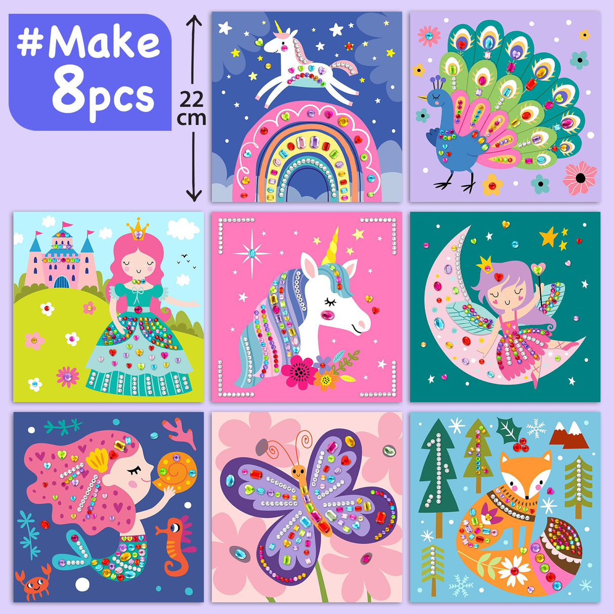 EZCRA Easy Arts and Crafts for Kids - Fun Gem Sticker Kit - 8 Unicorn Princess Themes, 990+ Stickers - Gem Art for Kids - Diamond Art Kits - Gifts for Girls Ages 3-8 EZCRA
