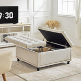Redlife 35 Inch Large Square Storage Ottoman Bench, Storage Ottoman Coffee Table Large Square Ottoman with Storage Lift Top Tufted Storage Ottoman for Living Room (Beige) Redlifeᅟᅠ