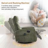 Manual Swivel Rocker Recliner Chair with Vibration Massage, Overstuffed Glider Chair with Lumbar Heat for Nursery, Living Room Reclining Sofa Chair, Chenille Fabric Green Luxlen