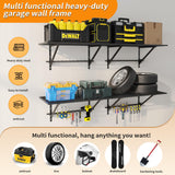 MKZYO Garage Wall Mounted Shelf,Heavy Duty Wall Shelving,Garage Storage Rack with Hooks,Sturdy Shelving,Shelves Organizer with Power Tools Hanger (Black, 35.43×19.68in*2) MKZYO