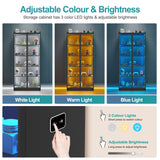 Lvifur Tall Storage Cabinet up to 70", LED Living Room Curio Cabinet with Human Body Induction, 5 Tier Bookcase Display Cabinet with Adjustable Shelves for Office (Black) Lvifur