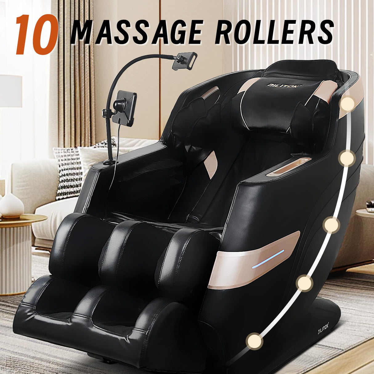 BILITOK Zero Gravity Massage Chair, Full Body Recliner with Heating, Bluetooth Speaker, Airbags, Touch Screen, Phone Stand, Foot Roller, Black BILITOK