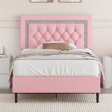 BarnFurin Twin Bed Frame with Tufted Button Headboard, Upholstered Platform Bed Frame with Diamond Design, Wood Slat Support, No Box Spring Needed, Easy Assembly, Pink BarnFurin