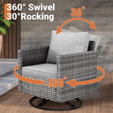 ovios 11 Piece Outdoor Patio Furniture Set with Fire Pit Table,Conversation Sectional Wicker Couch with Swivel Chairs,Modern Outside Sofa for Balcony Backyard, Dark Grey ovios