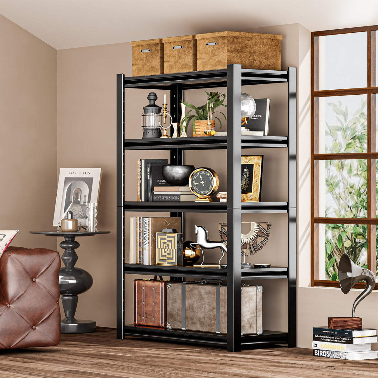 72" H Adjustable Garage Shelving 2500LBS Storage Shelves 5-Tier Heavy Duty Metal Shelves Utility Industrial Shelves Rack for Garage Warehouse Pantry Basement,Black (19.6" D×47.2" W×72" H) Guomao