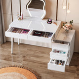 Tribesigns White Desk with 5 Drawers, High Gloss White Modern Home Office Desk with Storage Drawers and Printer Stand, Reversible Computer Desk Vanity Desk for Bedroom, Living Room Tribesigns