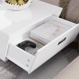 Cozy Castle High Gloss Coffee Table with LED, Modern Center Table with 2 Large Hidden Storage Drawers for Living Room, White, 47.2" W x 23.6" D x 13.4" H Cozy Castle