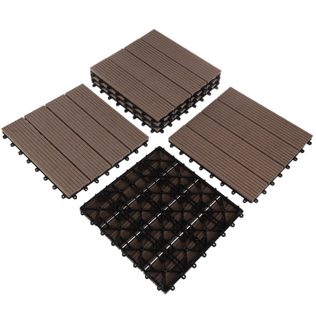 Interlocking Deck Tiles - 6-Pack 11.6-inch Waterproof All Weather Outdoor Flooring Balcony Poolside or Patio Click Decking by Pure Garden (Mocha) Pure Garden
