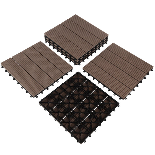 Interlocking Deck Tiles - 6-Pack 11.6-inch Waterproof All Weather Outdoor Flooring Balcony Poolside or Patio Click Decking by Pure Garden (Mocha)