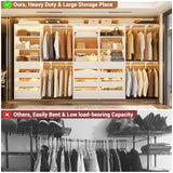 Aheaplus Closet System Set of 3, 138.5" Wood Closet Organizer System Tower with 12 Drawers & 4 Hanging Rods, 6.7+4.85Ft L Shaped Walk-in Closets Wardrobe Organizer Garment Rack with Shelves, White Aheaplus