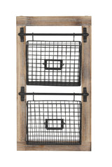 Deco 79 Wood Rectangle Magazine Rack Holder with Suspended Baskets and Label Slot, 14" x 4" x 25", Black Deco 79