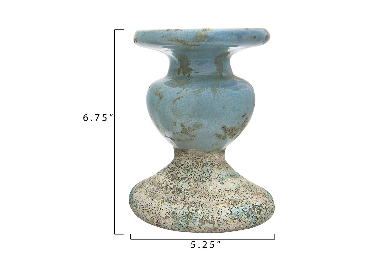 Creative Co-Op Large Distressed Blue Terracotta Pillar Candle Holder Creative Co-Op