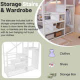 MoproBeti Full Loft Bed with Stairs, Metal Loft Beds Full Size with Storage Shelves, Adults Loft Bed with Wardrobe, Heavy Duty High Loft Bed for Teens, No Box Spring Needed, No Noise,White MoproBeti