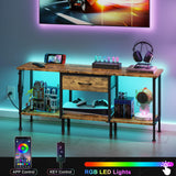 GYIIYUO LED TV Stand with Power Outlet and Fabric Drawer for 55 50 45 Inches TV - Entertainment Center and Industrial TV Console Table for Living Room, Bedroom- 47" Rustic Brown GYIIYUO