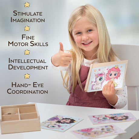 TOYLI 4-in-1 Princess Jigsaw Puzzles for Kids, Wood Puzzles for Kids Ages 3-5 48 Piece Wooden Puzzles for Toddlers 3-5, Wooden Puzzles for Toddlers, Essential Skills Gift for Girls Princesses TOYLI