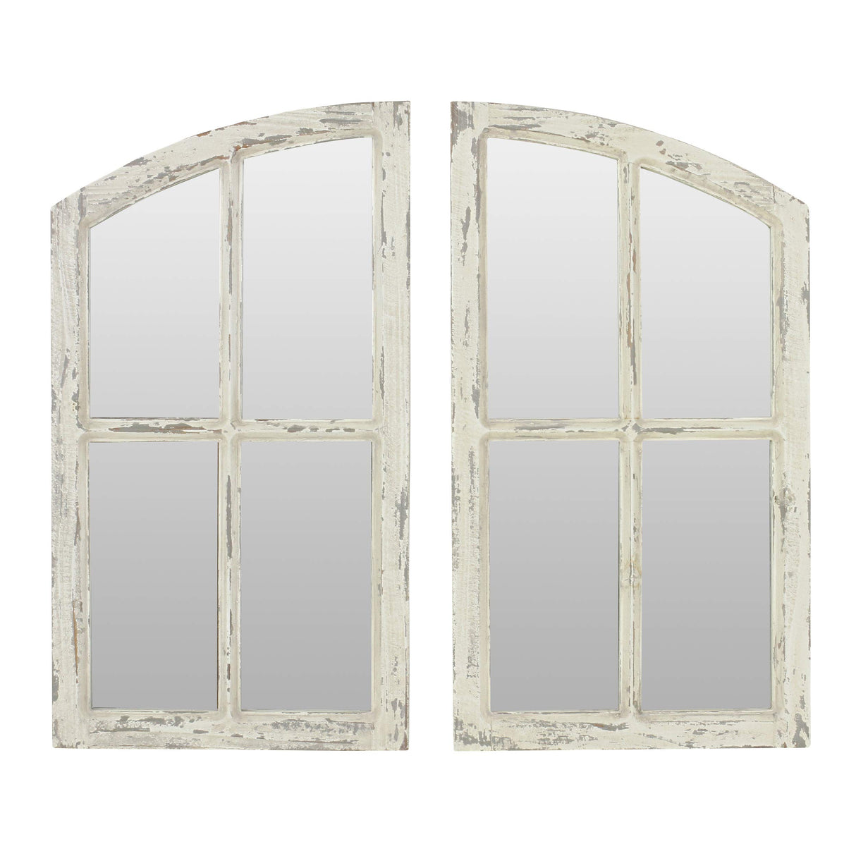 Jolene Arch Window Pane Mirror, Rustic Style Distressed Wood, Decorative Wall-Hanging Mirror, Easy Mount, Wall Mount Mirrors for Bedroom, Bathroom, Living Room (Set of 2) Aspire