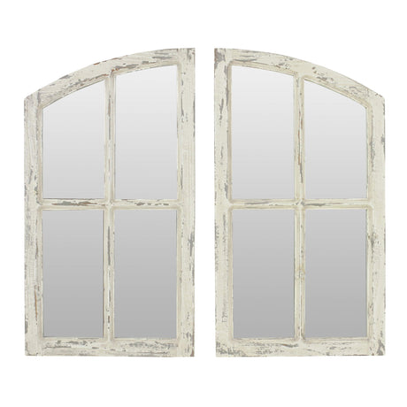 Jolene Arch Window Pane Mirror, Rustic Style Distressed Wood, Decorative Wall-Hanging Mirror, Easy Mount, Wall Mount Mirrors for Bedroom, Bathroom, Living Room (Set of 2) Aspire