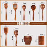 Renexas 9 Pcs Wooden Spoons for Cooking Utensils, Natural Teak Wooden Cooking Spoons with Nonstick Spatula Set, Bamboo Kitchen Utensils With Holder, Wood Spoon Set for Kitchen Essentials Renexas